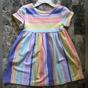 Wonder Nation Pink and Yellow Casual Puff Sleeve Dress